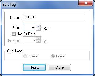 4 The Edit Tags Dialog Box is displayed. Select the In - Consume Tab and click the New Button. Here, register an area where node 1 receives data from node 2. 5 The Edit Tag Dialog Box is displayed.