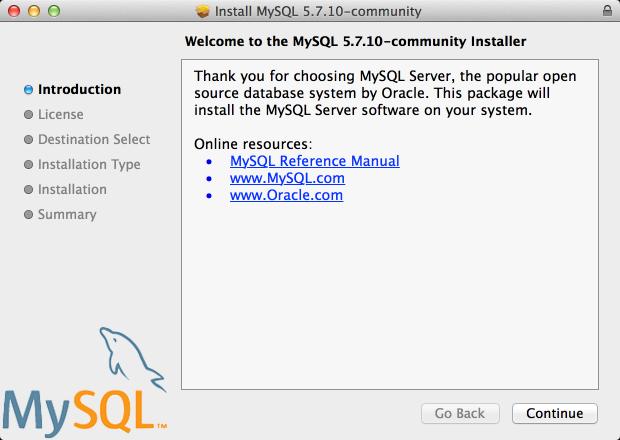 2. Double-click mysql-5.7.10-osx10*.pkg to start the MySQL installation process.