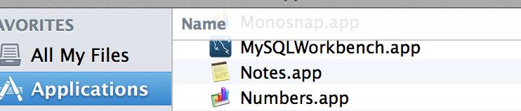 4. In the Applications folder, you can see the MySQLWorkbench.app.