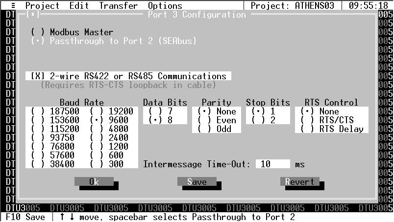5 Creating Project Files Modbus Master to Devices Passthrough to Port 2 (SEAbus) If you select Passthrough to Port 2 (SEAbus), the screen appears as shown below.