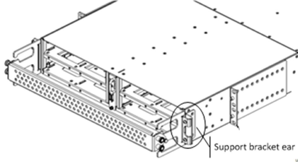 CHAPTER 8: INSTALLING THE CHASSIS In the case of mid-mount installations attach the two support bracket ears in place of the relocated standard rack mount ear. See the figure below. 2.