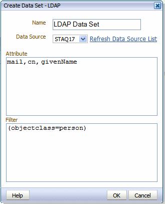 Creating a Data Set Using an LDAP Query 3. Select the Data Source for this data set. Only data sources defined as OLAP connections display in the list. 4.