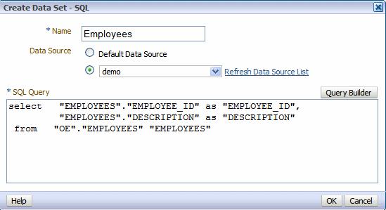 Using Data Stored as a Character Large Object (CLOB) in a Data Model Figure 2 25 Sample Query 5. After entering the query, click OK to save. BI Publisher validates the query. 6.