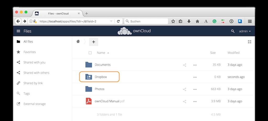 storage, click the first Dropbox option. Note: There are two Dropbox options in the dropdown list, as Dropbox functionality is currently part of owncloud s core.