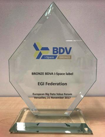 The EGI Federation was recognised as a European Innovation Space Roberta Piscitelli on the recent i-space award from the Big Data Value Association The European Innovation Spaces (or i-spaces) are