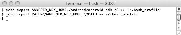CHAPTER 1: Getting Started with C++ on Android 23 Figure 1-40. Appending Android NDK binary path to system PATH variable echo export ANDROID NDK HOME=/android/android-ndk-r8 > > ~/.