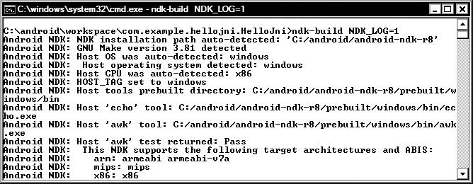 CHAPTER 2: Exploring the Android NDK 65 In order to clean the generated binaries and object files, you can execute ndk-build clean on the command line.