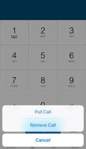 Pull/retrieve call Located on the bottom right of the dial pad screen, tapping the two options: pull call or retrieve call.