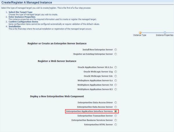 Create an Application Interface Services (AIS) Server as a New Managed Instance Figure 16 2 AIS Selection 3.