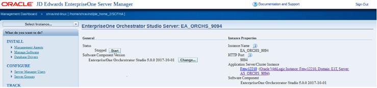 You can start the EnterpriseOne Orchestrator Studio instance after it is created. 14.