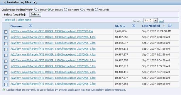 Managed Instance Log Files Filename The complete path and name of the log file. File Size The size of the log file, in bytes.