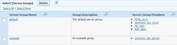 Manage Server Groups 2. Click the Delete button.