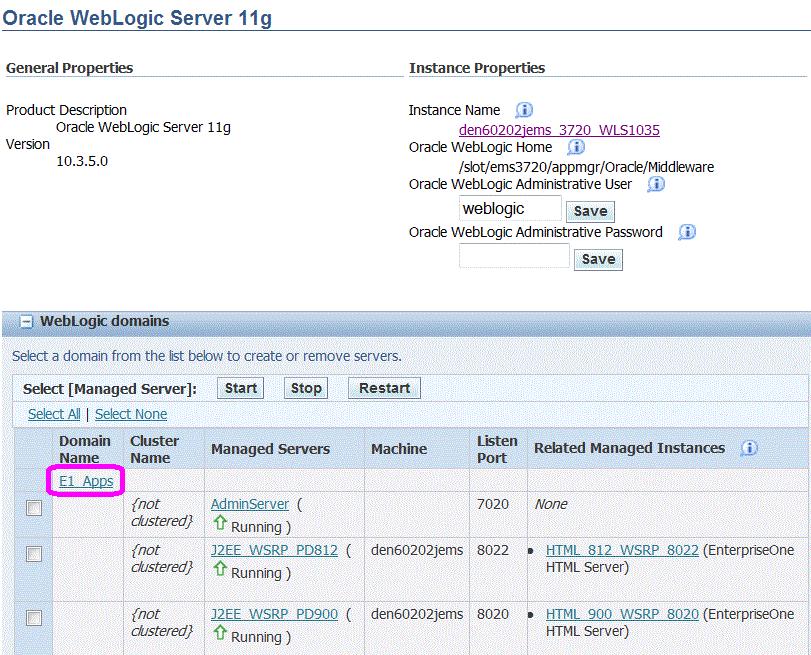 Create a J2EE Server for an Oracle WebLogic Server Domain 2.
