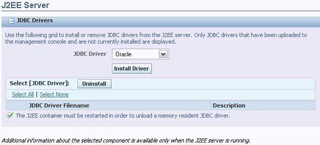 Install or Uninstall JDBC Drivers to the J2EE Server (WLS or WAS) 12.3.