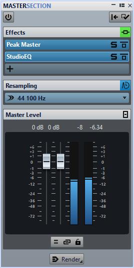 Master Section Master Section Window The Master Section consists of the following panes: Effects Resampling Master Level Signal Path The panes in