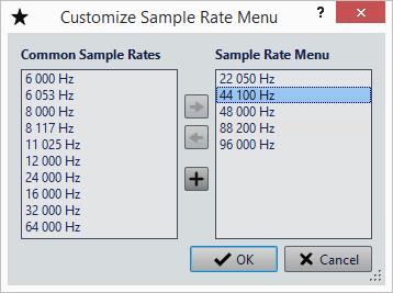 Master Section Master Section Window Add Common Sample Rate to Menu Adds the selected sample rate to the sample rate pop-up menu.