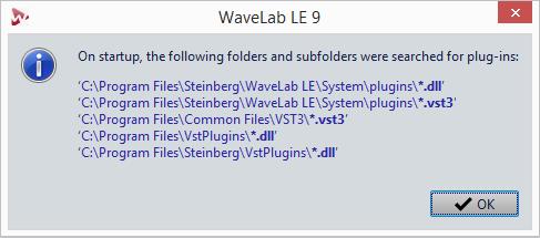 Customizing Plug-in Organization Search Standard VST Plug-in Shared Folders If this option is activated, WaveLab LE searches for VST plug-ins in the default VST plug-in folders.
