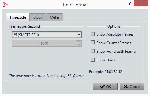 Workspace Window Time Ruler and Level Ruler Timecode Tab On this tab, you can configure the appearance of the Timecode option. Frames per Second Lists standard frame rates.