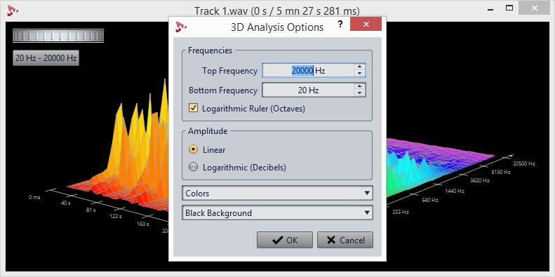 Audio Analysis 3D Frequency Analysis Creating a Graph for 3D Frequency Analysis The length of the selected audio affects the accuracy of the analysis.