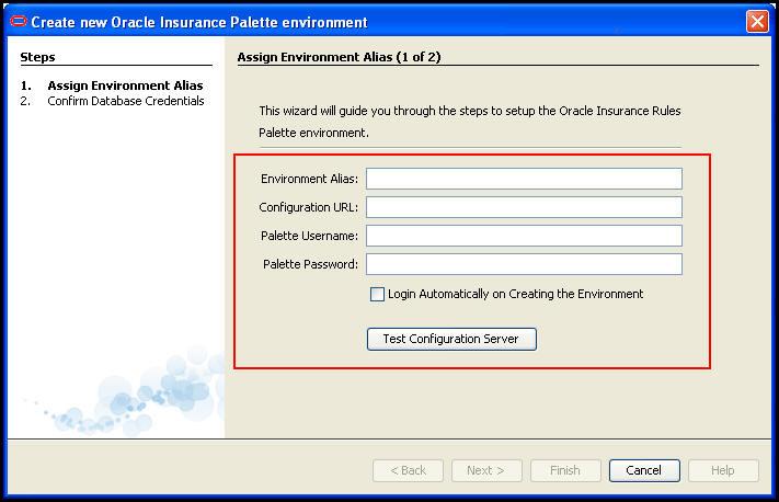 4. The Assign Environment Alias screen (step 1 of the environment creation wizard) opens. Step 1 of the Environment Creation Wizard 5. Type an Environment Alias.
