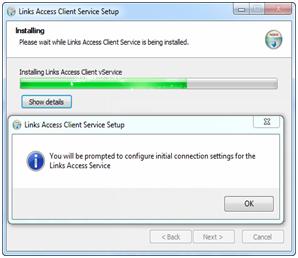 The Access Client Service is being installed and therefore the connection settings that are required are those for