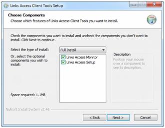 2. The options for installation include either the Links access monitor, access setup or both.