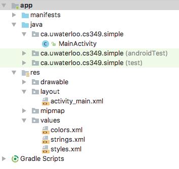 Code Demo: Simple (Android Project Files) Manifest (app/manifests/) - Application setting Java (app/java/) - (*.