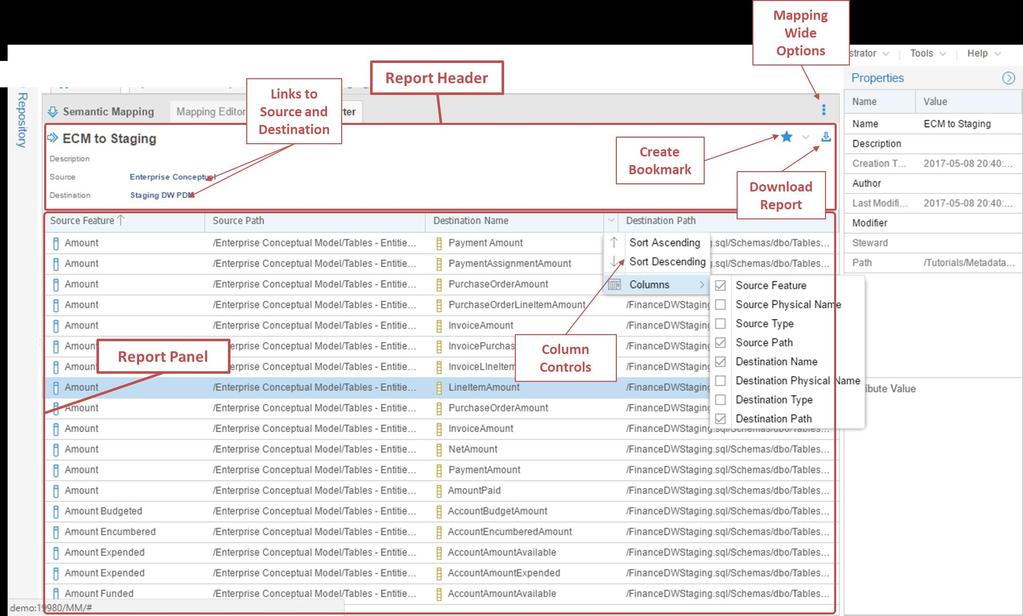 Mapping Reporter User Interface Components Copyright 2017, Oracle and/or its