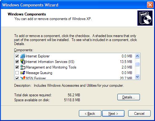 Figure 8 - Windows Components Wizard You will be