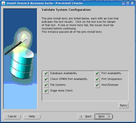 Click Next to continue. 4. Start Installation Process Rapid Install displays the pre-install tests as it performs them. When it is complete, the Pre-Install Checks screen appears.