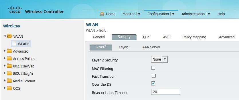 CHAPTER 6: Configuring Cisco 3850 WLC 34. Select the options as shown in the above figure and then click Apply to save the configurations. 35. Click the Security tab.
