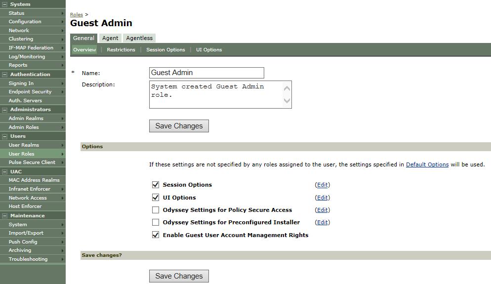 Guest Access Solution Configuration Guide User Roles The Guest Admin and Guest are the default user roles in Pulse