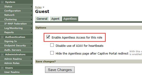 Agent Click the Agentless tab to display the agentless access configuration page.