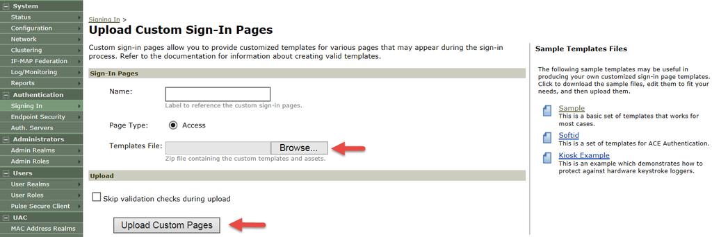 Figure 57: Sign-in Page CHAPTER 4: Guest User Account Management Framework 3. Click Browse and select the sample.zip file containing the custom templates and assets 4.