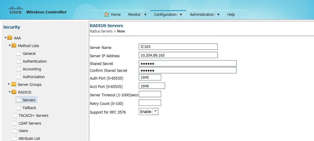 CHAPTER 6: Configuring Cisco 3850 WLC Figure 92: Creating a Radius Server 5.