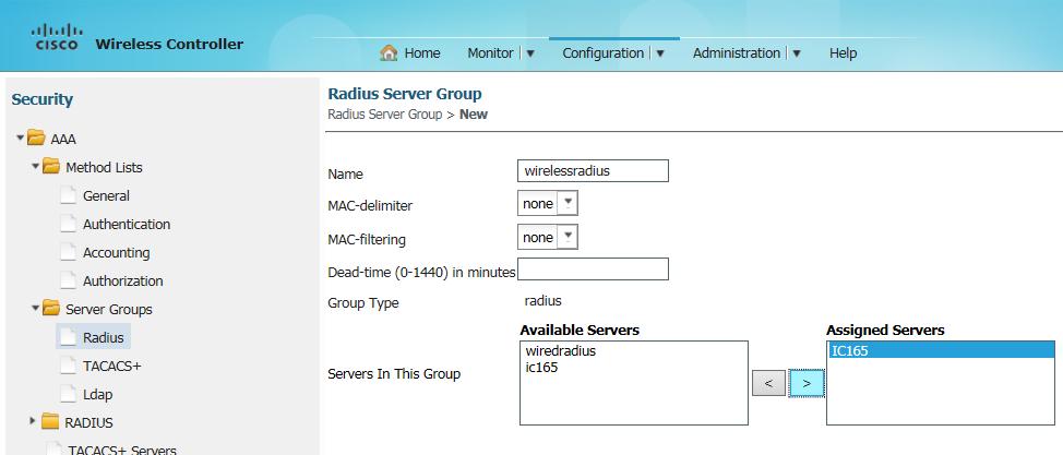 Guest Access Solution Configuration Guide Figure 94: Creating a Radius Server Group 8.