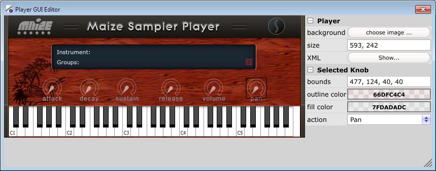 To add a new component, right click on the canvas, you will get the following options: Knob: knob is a rotary widget on screen which can control a parameter in the instrument.