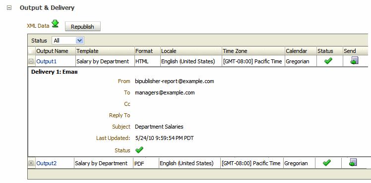To view delivery information for each output, click the expand icon next to the output name, as shown in Figure 6 3.