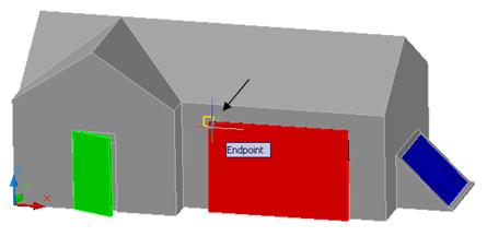 6 Click the endpoint on the top-right outside edge of the red door to specify point on positive portion of Z axis.