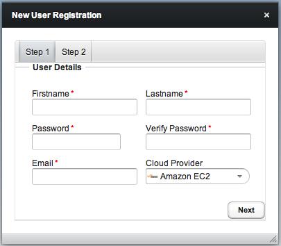 Figure 3.2 - The New User Registration dialog. Enter user information in the User Details box located on the Step 1 tab: Enter the user's first and last names in the Firstname and Lastname fields.