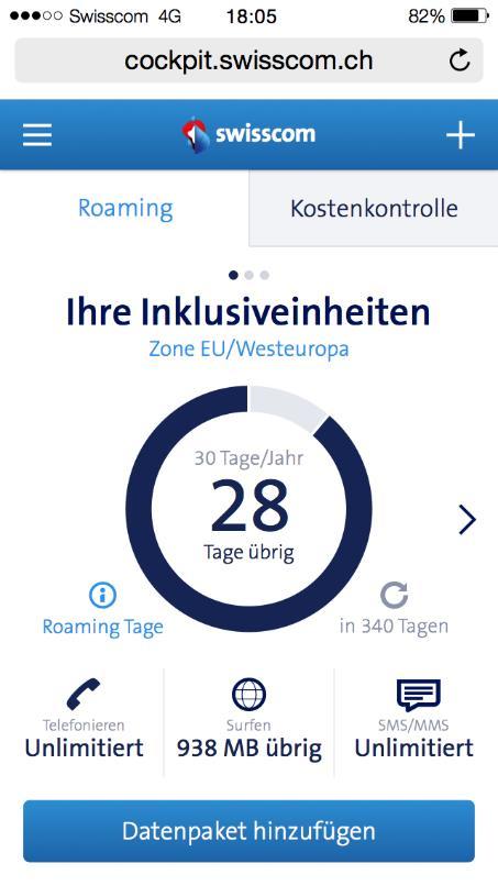 Swisscom Cockpit & Roaming Guide App App tool for customers 14 Free roaming app for smartphone customers (iphone & Android) in 4