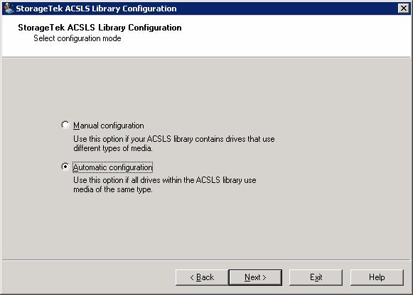 Library Configuration Update 3. Select StorageTek ACSLS. A message dialog opens reminding you to remove all tape volumes from the StorageTek ACSLS tape library. 4.