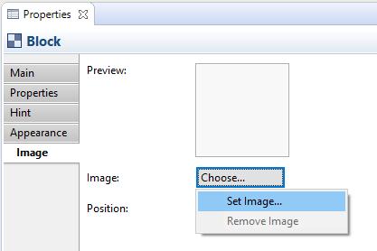 5. Now let's add some icons to these Blocks to make them visually more appealing. Double-click on the first Block to open the Properties Window. In the Properties Window select the "Image" tab.