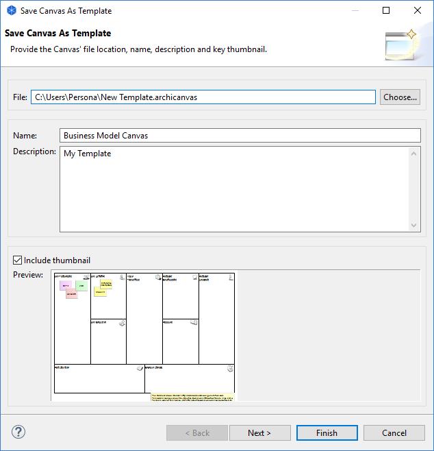 Saving a Canvas as a Template To Save an existing Canvas as a template follow these steps: 1. Create a new Canvas or open an existing model containing a Canvas. 2.