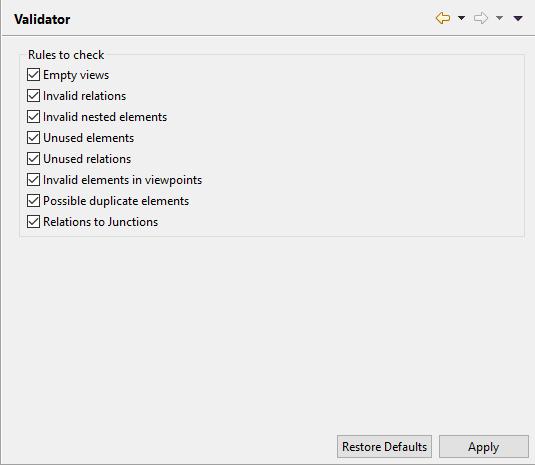 Validator Preferences Preferences for the Validator Rules