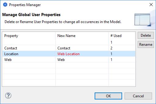 Click on the "Manage" toolbar button to the right of the Properties table, or select "Manage" from the right-click menu 2.
