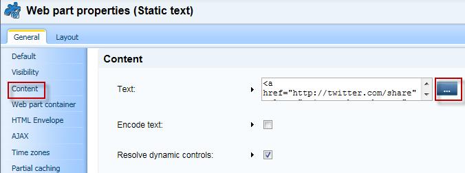 Configure button for the statictext web part as shown in the following screenshot 2.
