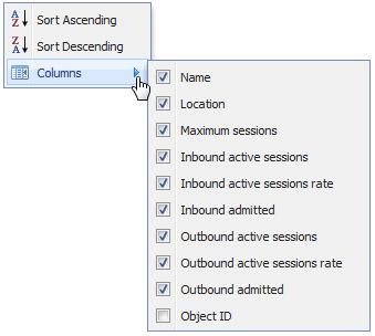 5. Click Columns to access and customize a list of column names. For example: 6. Place a checkmark in the box to display that heading/column in the window.