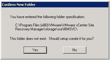 Click Yes to allow the installer to create the destination folder.