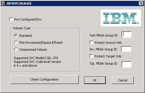 Figure 9. Storwize Family SRA configuration utility 2. Click Check Configuration. The IBM SRA Check Tool window is displayed.